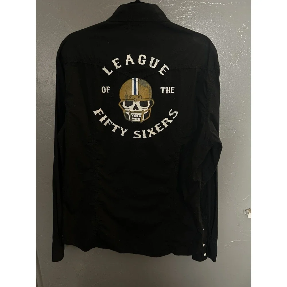 True Religion Men's Pearl Snap Black Long Sleeve League Of 56'ers Size XL‎